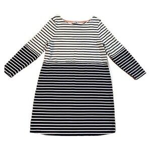 Boden Nautical Striped Knit Dress Women Size 14 R Navy White Cotton Excellent
